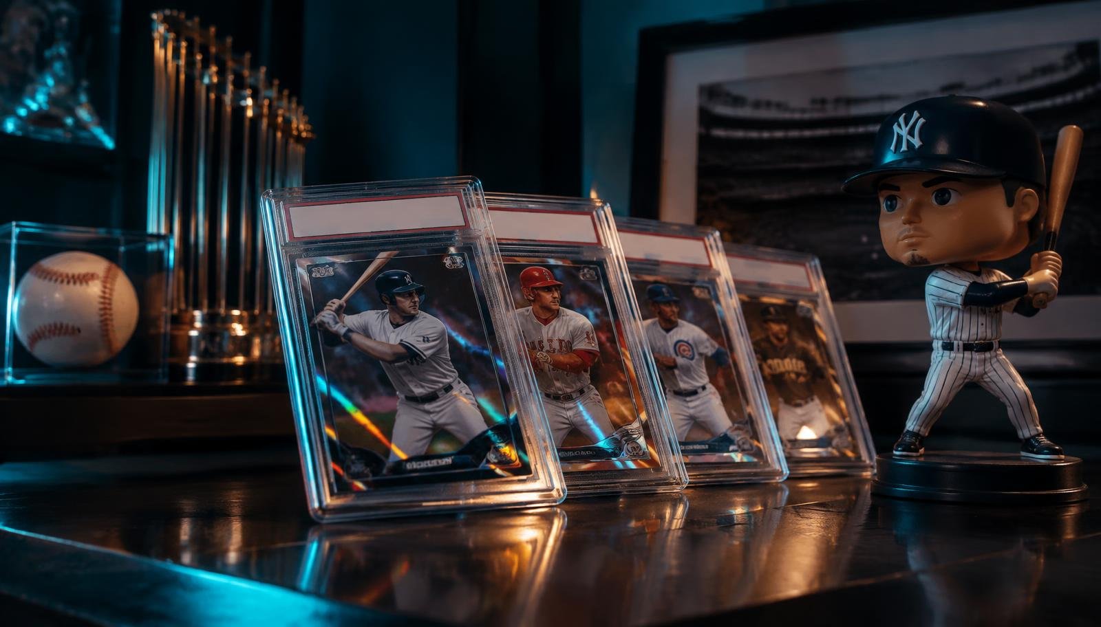 Tarjetas coleccionables de béisbol graduadas y bobblehead de los Yankees